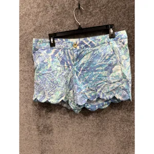 Lilly Pulitzer Womens Shorts 10 Blue Scalloped Hem Buttercup Floral Print thumbnail 3