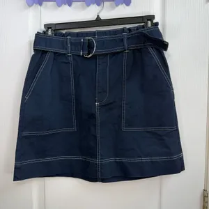 NEW Free Assembly navy‎ paper bag belted mini pocket cotton stretch skirt casual thumbnail 1
