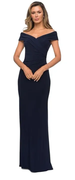 La Femme Off the Shoulder Formal Dress 10 Navy‎ Blue 27959 thumbnail 1