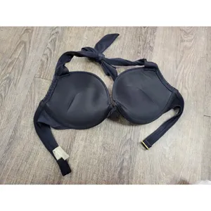 Victoria Secret Halter Bikini Swim Top 36B Solid Black Padded Push Up Bathing thumbnail 4