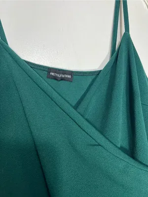 PrettyLittleThing Teal Asymmetrical Bodycon green Dress Size 16 thumbnail 4