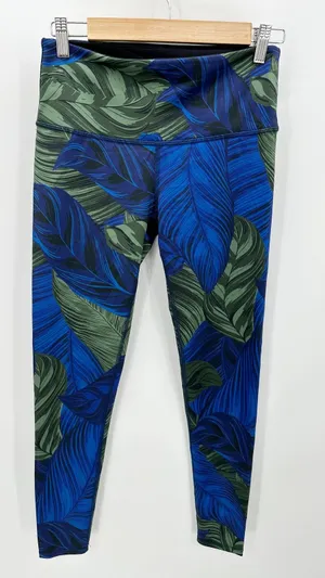 Noli Leggings‎ Women Blue Green Tropical Leaf Pull On Stretch Activewear Sz M thumbnail 1