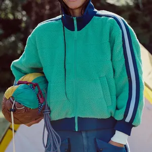 Free People FP Movement Fleece Sherpa Scrunchy Pippa Jacket - Green & Navy - XS thumbnail 2
