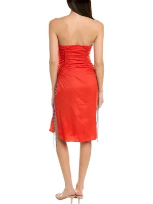 Staud Romina Dress Strapless Ruched Tomato Red Midi Dress Women’s Size 12 thumbnail 2