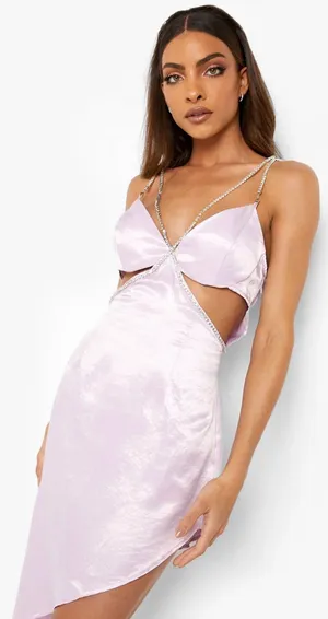 Boohoo Lilac Embellished Cut Out Mini Dress thumbnail 1