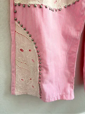 Everyday chic Blossom Pink Striped Wide Leg Lace Patchwork Size M thumbnail 5