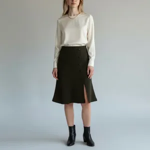 Rene Lion Black Button Front Knee Length Skirt Size Large thumbnail 10