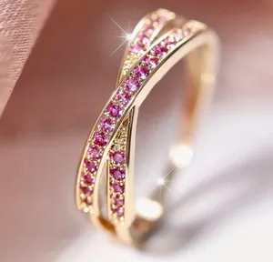 Crossed Band Pink Ring, Size 8 thumbnail 1