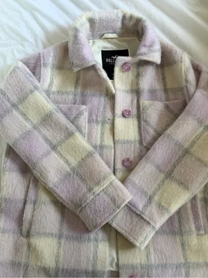 Hollister Lavender and Cream Plaid Pea Coat thumbnail 1