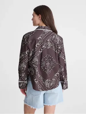 Madewell The Signature Y-Neck Shirt Chocolate Plum Bandana Print Size Medium NWT thumbnail 5
