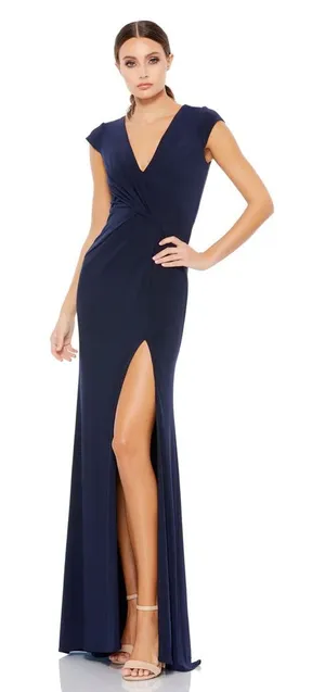 Ieena for‎ Mac Duggal V-Neck Ruched Jersey Gown Navy Size 10- NWT thumbnail 1