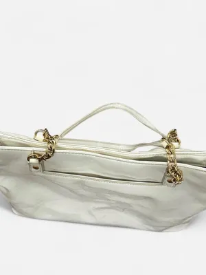Michael Kors White Embossed Logo Patent Tote Bag Chain Strap Shoulder Purse thumbnail 3