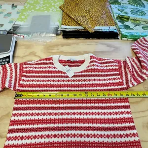 NWT LOFT‎ Women's Fair Isle Striped Crew Neck Sweater Red White XS S/766805 thumbnail 10