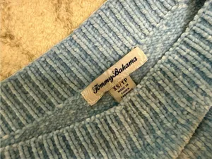 Tommy Bahama XS Sky Blue Chenille Crewneck Sweater | Like New | Soft Cozy Knit thumbnail 3
