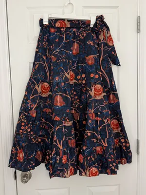 Ulla Johnson Sigrid Tiered Floral Midi Skirt Cotton Women’s 6 Navy thumbnail 3
