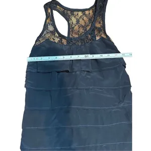 Bailey 44 womens black tiered silk top with lace trim‎ sz S 90s thumbnail 6