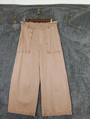 YFB paperbag Waist Wide Leg Cropped Pants Tensel Coastal Summer Womens L thumbnail 4