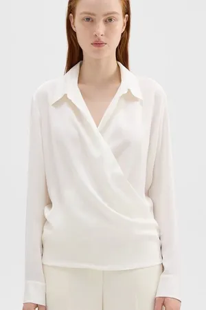 Theory Wrap-Front 100% Silk Long-Sleeve Blouse: Size Medium thumbnail 1