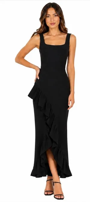 Dress the Population‎ - Charlene Asymmetrical Ruffle Mermaid Gown thumbnail 1