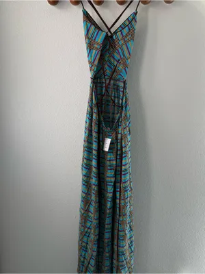 NWT Urban Outfitters UO Gia Open Back Flowy Boho Maxi Dress Medium Blue thumbnail 6