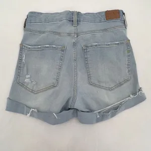 Aero Light Wash High Rise Curvy Midi 3" Distressed Ripped Jean Shorts Size 6 thumbnail 6
