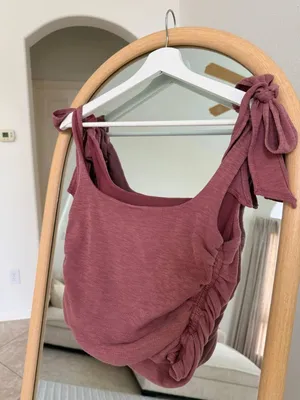 Free People Boulevard Mauve Ruched Tie Shoulder Crop Tank Top Size S thumbnail 4