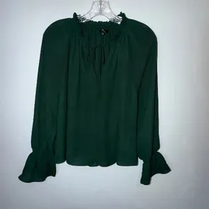 Madewell Long-Sleeve Tie-Neck Top Luxury Forest Sheer Blouse Size XS #1100 thumbnail 3
