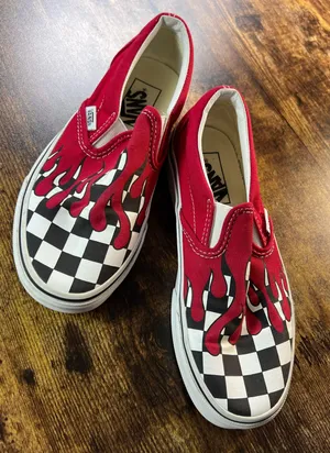 Vans | women’s classic checkerboard drip flame sneakers. Size: 5.5 thumbnail 1