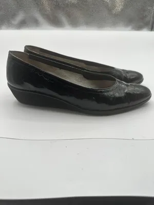 Salvatore Ferragamo Size 8.5 Black Croc Embossed Faux Leather Wedge Flats thumbnail 12