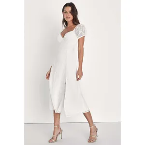 Lulus Blossoming with Charm White Embroidered Tie-Back Midi Dress XL NWT thumbnail 4