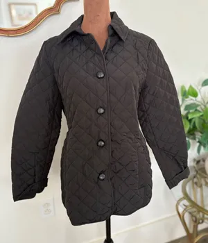 Jones New York Black Quilted Jacket Coat Collared Button Up‎ Padded Classic thumbnail 1