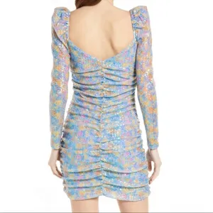 SAYLOR Multicolour Sequin Ruched Bodycon Dress Small Long Sleeve Mini thumbnail 8