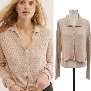Free People Betty Cardigan Sweater Linen Blend‎ Beige Tan Size XL thumbnail 2