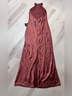 Lulus NWT Women Large Rusty Brown Halter Satin Maxi Dress thumbnail 7