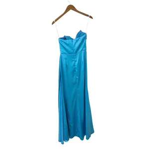 Lulus Ethereal Excellence Teal Blue Satin Pleated Strapless Maxi Dress size S thumbnail 5