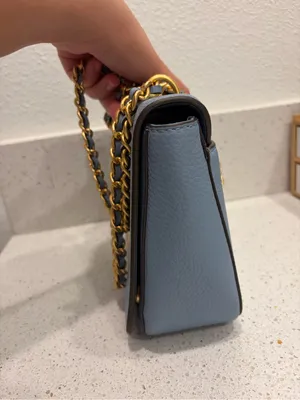 Tory Burch Britten Pebbled Leather Convertible Shoulder Bag Blue Purse EUC thumbnail 7