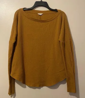 aeropostale mustard yellow waffle knit sweater thumbnail 1