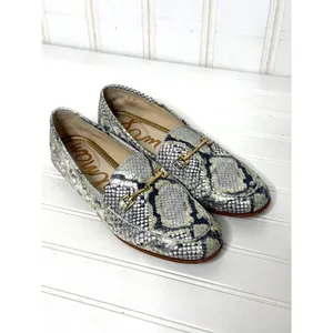 Sam Edelman Loraine Snakeskin Leather Bit Loafers Grey Black Gold Womens 8M thumbnail 2