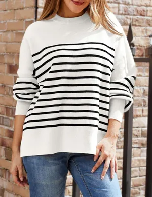 Oversized Striped Sweater White Size L thumbnail 1