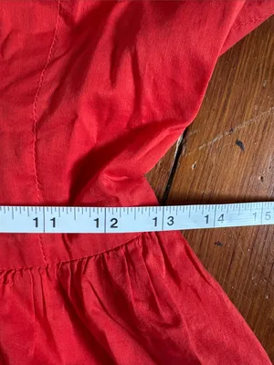 Moulinette Soeurs Vibrant Red Button-Front Midi Shirt Dress Tab Sleeves‎ Size 2 thumbnail 7