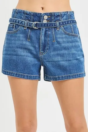 RISEN Double Button Slouchy Denim Shorts with‎ Belt - Medium thumbnail 1