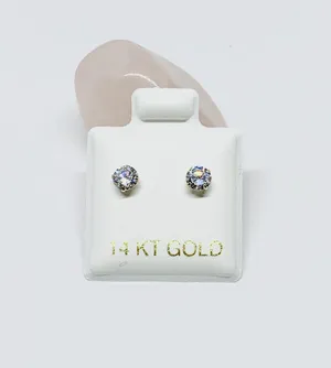 14k Gold Earrings White Screwback- Aretes En Oro De 14k thumbnail 1