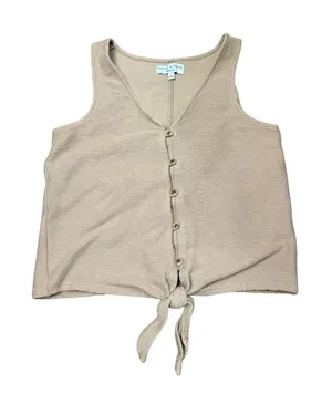 Madewell Texture & Thread Beige Ribbed Button Front Tie‎ Hem Tank Top Small thumbnail 1