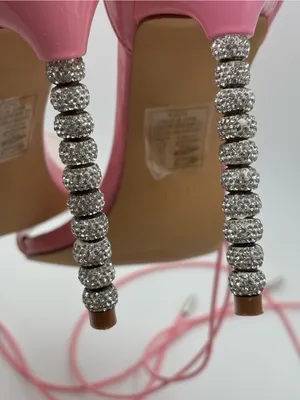 Azalea Wang Pink Lace-Up Crystal-Heel Sandals thumbnail 7