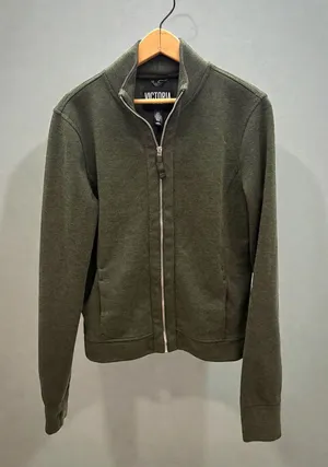 Victoria Sport Olive Green Full Zip Mock Neck Track Jacket with Thumbholes Large thumbnail 1