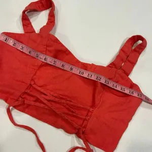 Abercrombie & Fitch Red Crop Top Size L Lace-Up Corset Style thumbnail 5