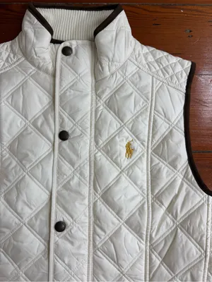 Polo Ralph Lauren White Quilted Sleeveless Stand Collar Preppy Vest Sz S 🧡🍄 thumbnail 10