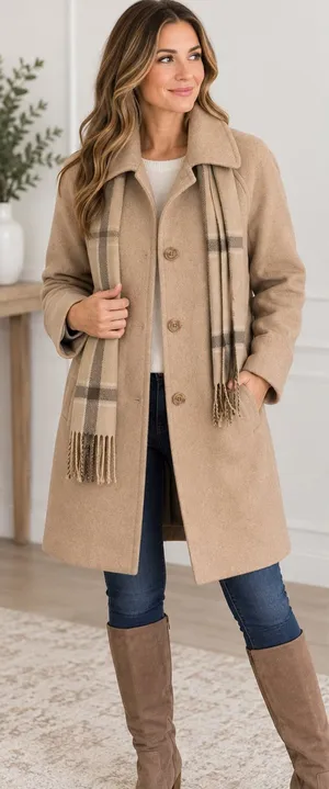 London Fog Women's Oatmeal Heather Wool Blend Raglan Coat with Scarf Size M thumbnail 1