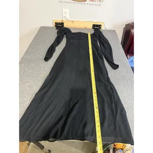 Abercrombie Women's Black Sheer Chiffon Pleated Long Sleeve Maxi Dress Size ST thumbnail 6