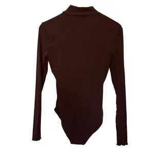 Cider Brown Ribbed Mock‎ Neck Long Sleeve Bodysuit Women's Large thumbnail 7